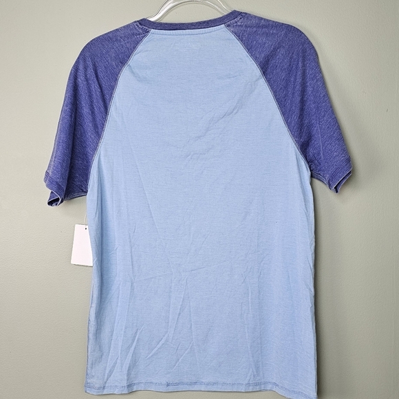 Flag & Anthem T-Shirt Men's 2 Tone Blue Henley Short Sleeve Lightweight, SMALL - Picture 2 of 6